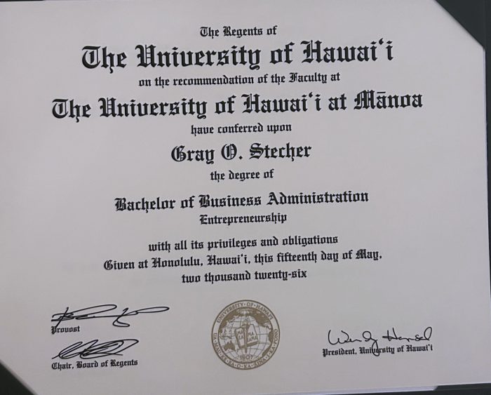 Bachelor of Business Administration in Entrepreneurship, University of Hawaiʻi at Mānoa